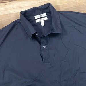 COS Polo Shirt Mens XL Minimalist Cotton Poplin Relaxed Fit Black Contemporary